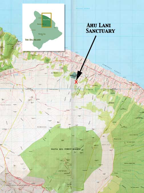 Map showing location of Ahu Lani Sanctuary